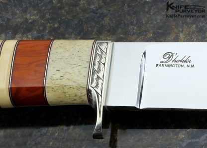 D'Alton Holder Custom Knife Engraved "My Knife" 'Farmington NM' mark with Mammoth, Red & German Amber, and Oosic Drop Point Hunter - Image 4
