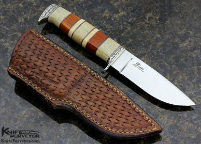 D'Alton Holder Custom Knife Engraved "My Knife" 'Farmington NM' mark with Mammoth, Red & German Amber, and Oosic Drop Point Hunter - Image 3