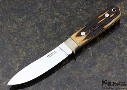 S.R. Johnson Custom Knife Amber Stag & Mokume Green River Skinner