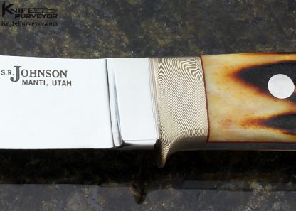 S.R. Johnson Custom Knife Amber Stag & Mokume Green River Skinner - Image 2