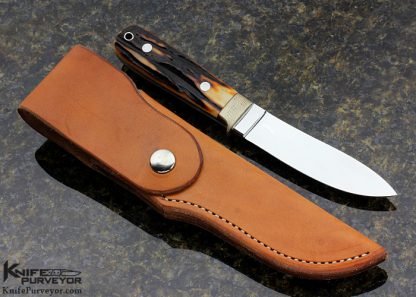 S.R. Johnson Custom Knife Amber Stag & Mokume Green River Skinner - Image 3