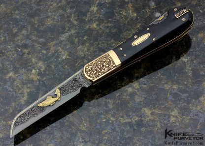 H.H. Frank Custom Knife 14Kt Gold and Buffalo Horn AKI 2009 with Gold Toothpick & Tweezers