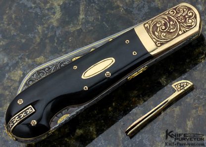 H.H. Frank Custom Knife 14Kt Gold and Buffalo Horn AKI 2009 with Gold Toothpick & Tweezers - Image 4