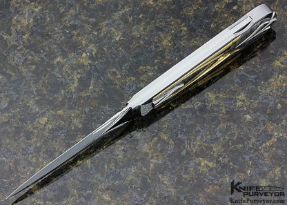 Wolfgang Loerchner Custom Knife 14Kt Gold & Fluted Damasteel Lockback Dagger - Image 7