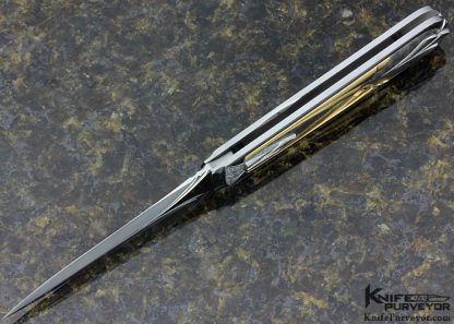 Wolfgang Loerchner Custom Knife 14Kt Gold & Fluted Damasteel Lockback Dagger - Image 4