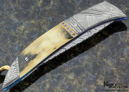 George Daily Custom Knife Damascus Linerlock with Sapphire - Image 6