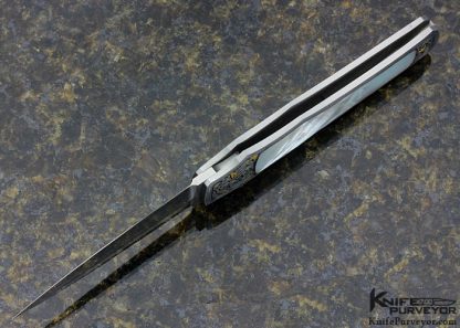 Jack Busfield Custom Knife Mother of Pearl Shell Interframe Dagger Engraved by Jere Davidson - Image 5