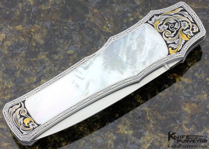 Jack Busfield Custom Knife Mother of Pearl Shell Interframe Dagger Engraved by Jere Davidson - Image 3