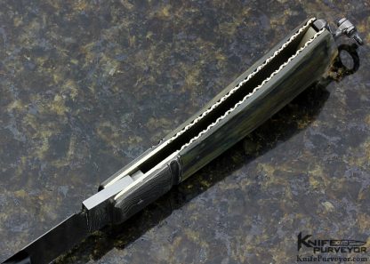 Jim Schmidt Custom Knife Sole Authorship Damascus and Mastodon Lockback Signed Schmidt 2/24/92 #150 "Old Tooth" - Image 5