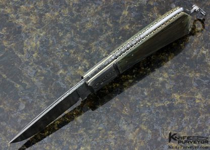Jim Schmidt Custom Knife Sole Authorship Damascus and Mastodon Lockback Signed Schmidt 2/24/92 #150 "Old Tooth" - Image 4