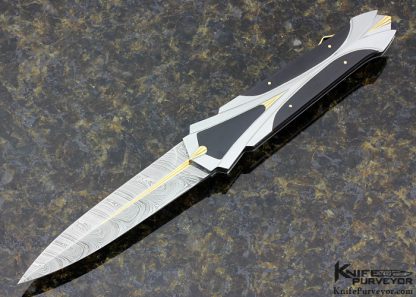 Ken Steigerwalt Custom Knife Damasteel, Pen Shell and 18Kt Gold Lockback Dagger