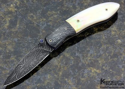 Michael Fong Custom Knife South Sea Goldlip Pearl & Damascus Linerlock