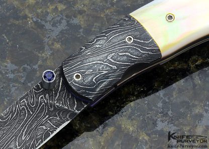 Michael Fong Custom Knife South Sea Goldlip Pearl & Damascus Linerlock - Image 2
