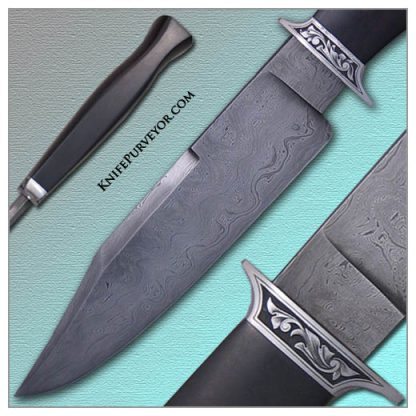 Bailey Bradshaw's Custom Knife: Master Smith Sole Authorship Damascus and Engraved African Black Wood Fighter - Image 2