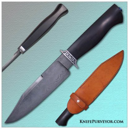 Bailey Bradshaw's Custom Knife: Master Smith Sole Authorship Damascus and Engraved African Black Wood Fighter