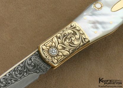 H.H. Frank Custom Knife 1982 Sole Authorship Engraved 14 Kt Gold & Mother of Pearl Shell Lockback Dagger with 14 Kt gold Toothpick - Image 2