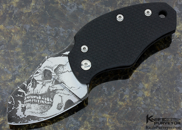 Tom Heard Custom Knife "Chili Pepper" Black G10 with Acid Eteched 1095 Steel "Skull" Knife