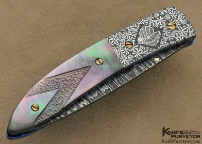 Cliff Parker Custom Knife Sole Authorship Mosaic Damascus & Carved Black Lip Tahitian Pearl Shell Linerlock - Image 3