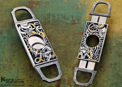 Joe Kious Cigar Cutter Engraved by Jody Muller with Mike Norris Stainless Damascus D Rings