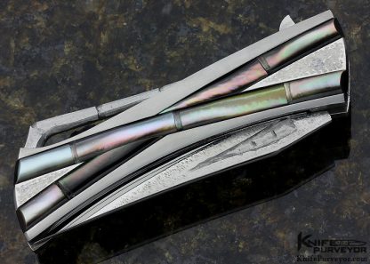 Koji Hara Custom Knife Bamboo Textured Black Lip Tahitian Pearl Shell Linerlock Flipper - Image 3