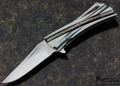 Koji Hara Custom Knife Bamboo Textured Black Lip Tahitian Pearl Shell Linerlock Flipper