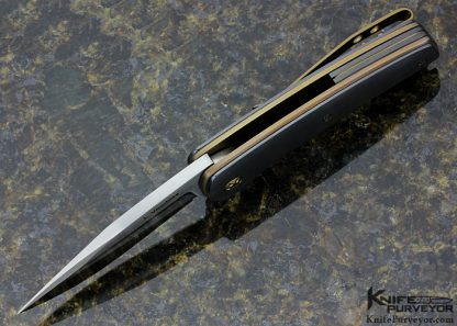Les Voorhies Custom Knife Model 13 Zirconium and Brass Linerlock Flipper - Image 5