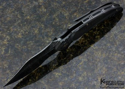 Ron Best Custom Knife Flipper with Damasteel Blade, Carbon Fiber and Zirconium - Image 3