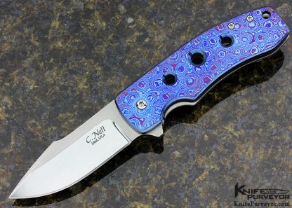 Chad Nell Custom Knife Timascus Two Tone Finished 154 CM "Templar" Framelock Flipper