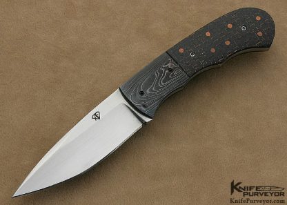 Aaron Frederick Custom Knife Fixed Blade Sole Authorship Damascus Lightning Strike Carbon Fiber with Copper Inlays