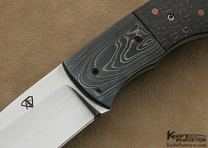 Aaron Frederick Custom Knife Fixed Blade Sole Authorship Damascus Lightning Strike Carbon Fiber with Copper Inlays - Image 2