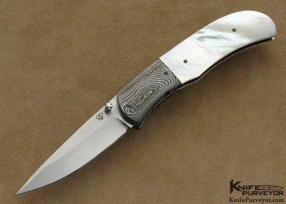 Aaron Fredrick Custom Knife Mother of Pearl Shell & Sole Authorship Damascus Linerlock