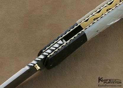 Aaron Frederick Custom Knives Sole Authorship Engraved Checkered Mother of Pearl & Damascus Linerlock - Image 5