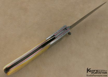 Al Dippold Custom Knife South Sea Gold Lip Pearl Shell Linerlock with Sole Authorship Damascus - Image 5