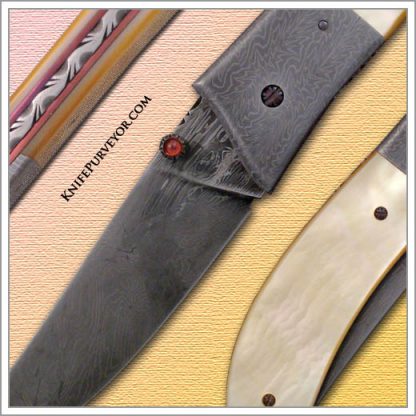 Al Dippold's Custom Knife Goldlip Pearl Linerlock with Sole Authorship Damascus - Image 2