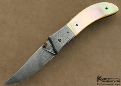 Al Dippold Custom Knife South Sea Gold Lip Pearl Shell Linerlock with Sole Authorship Damascus