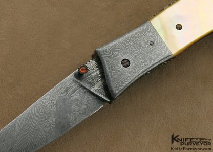 Al Dippold Custom Knife South Sea Gold Lip Pearl Shell Linerlock with Sole Authorship Damascus - Image 2