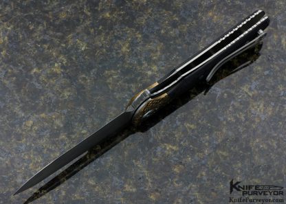 Alan Elishewitz Custom Knife Marbled Carbon Fiber & Textured Bronze "Spatha" Flipper Linerlock - Image 5