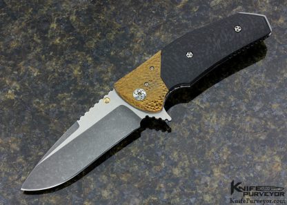 Alan Elishewitz Custom Knife Marbled Carbon Fiber & Textured Bronze "Spatha" Flipper Linerlock