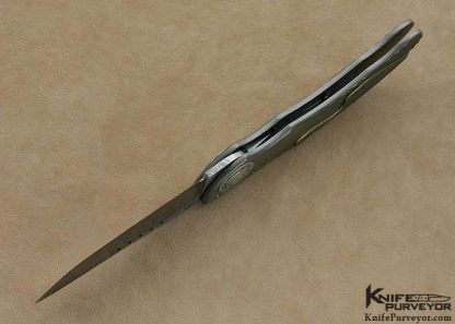 Allen Elishewitz Custom Knife "Silver Fox" with Damasteel Blade and Machined and Guilloched Titanium Framed E-Lock - Image 5