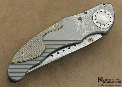 Allen Elishewitz Custom Knife "Silver Fox" with Damasteel Blade and Machined and Guilloched Titanium Framed E-Lock - Image 3