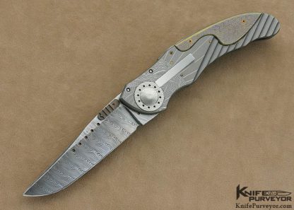 Allen Elishewitz Custom Knife "Silver Fox" with Damasteel Blade and Machined and Guilloched Titanium Framed E-Lock - Image 2