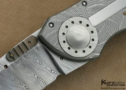 Allen Elishewitz Custom Knife "Silver Fox" with Damasteel Blade and Machined and Guilloched Titanium Framed E-Lock