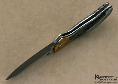 Allen Elishewitz Custom Knife Two-Tone Blade With Bronze And Lightning Strike Carbon Fiber LinerLock - Image 5