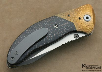 Allen Elishewitz Custom Knife Two-Tone Blade With Bronze And Lightning Strike Carbon Fiber LinerLock - Image 3