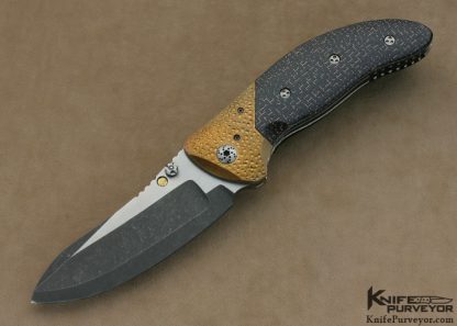 Allen Elishewitz Custom Knife Two-Tone Blade With Bronze And Lightning Strike Carbon Fiber LinerLock