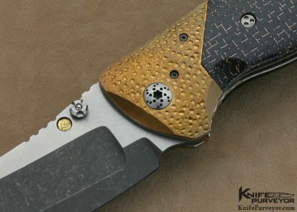 Allen Elishewitz Custom Knife Two-Tone Blade With Bronze And Lightning Strike Carbon Fiber LinerLock - Image 2