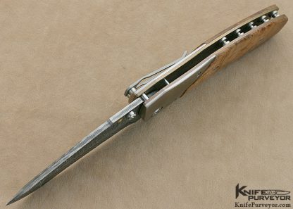 Allen Elishewitz Custom Knives Damascus & Burlwood Linerlock - Image 6