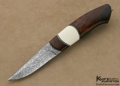 Anders Hedlund Custom Knife Mosaic Damascus Scrimshawed Mammoth Ivory "Lynx Hunter" - Image 3