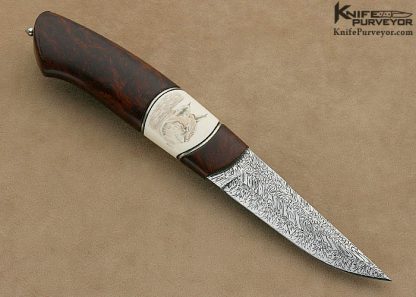 Anders Hedlund Custom Knife Mosaic Damascus Scrimshawed Mammoth Ivory "Lynx Hunter"