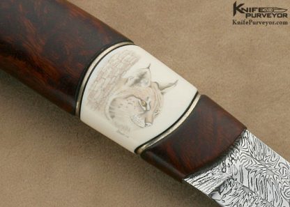 Anders Hedlund Custom Knife Mosaic Damascus Scrimshawed Mammoth Ivory "Lynx Hunter" - Image 5